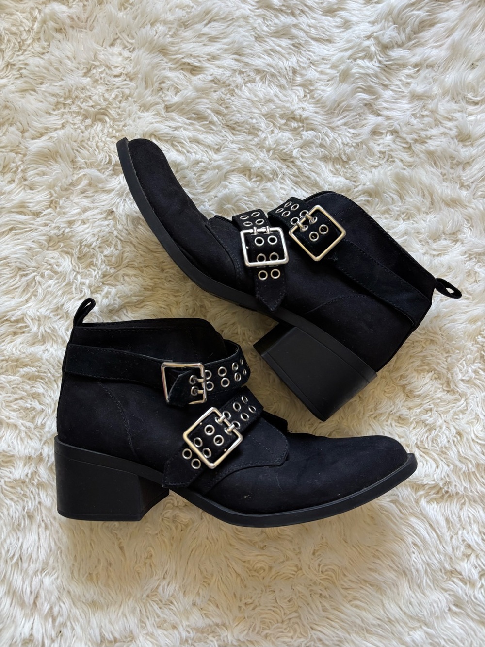 Divided Black Buckle Ankle Booties